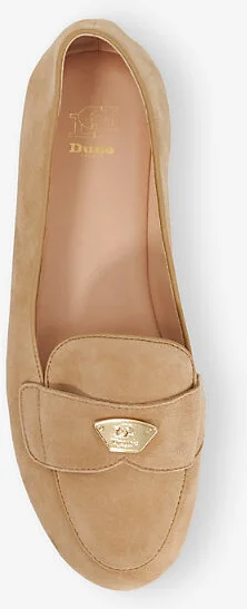 Womens Sand Suede Gina Logo-Plaque Suede Loafers Eur 41 / 8 Uk Women - Image 2