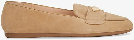 Womens Sand Suede Gina Logo-Plaque Suede Loafers Eur 41 / 8 Uk Women