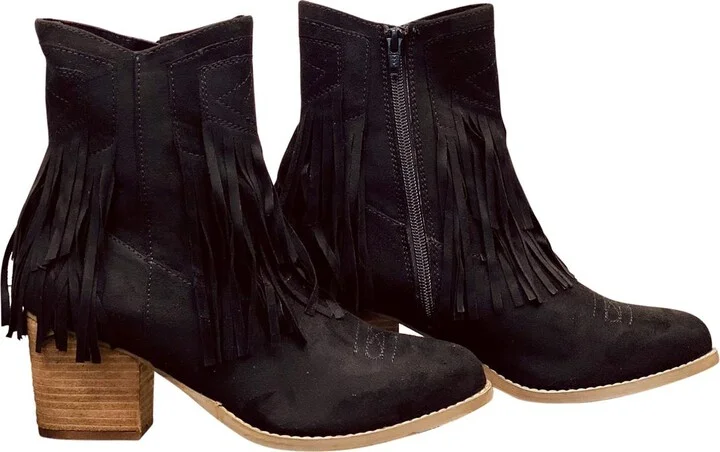 Women's Sandra Fringe Booties In Black