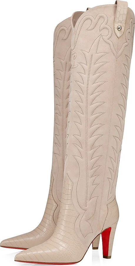Women's Santia Botta 85MM Leather Boots - Pearl - Size 4 - Image 2