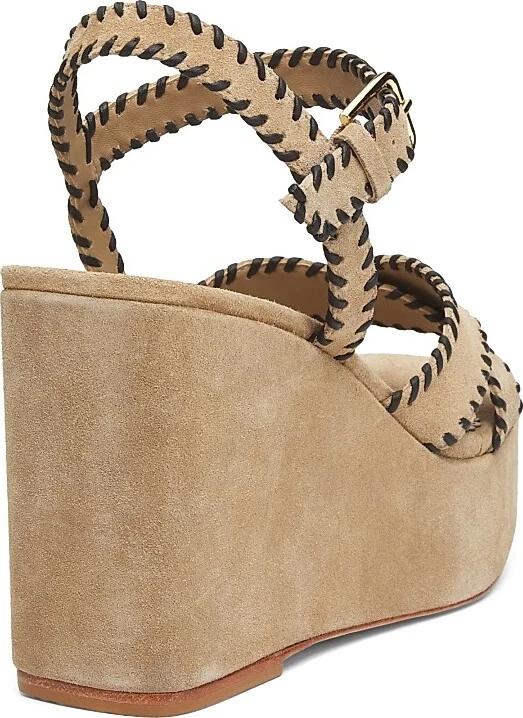 Women's Sasha Whipstitched Suede Wedge Sandals - Brown Sugar Black - Size 5 - Image 3