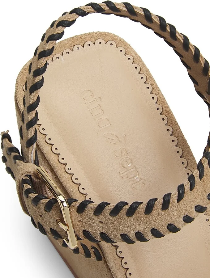 Women's Sasha Whipstitched Suede Wedge Sandals - Brown Sugar Black - Size 5 - Image 5