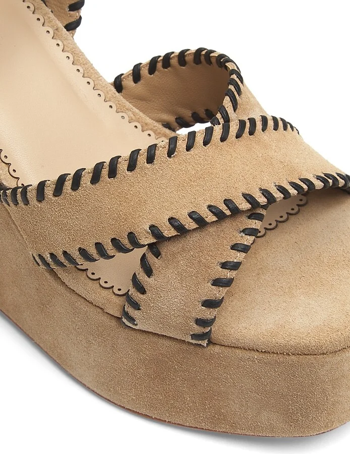 Women's Sasha Whipstitched Suede Wedge Sandals - Brown Sugar Black - Size 5 - Image 6