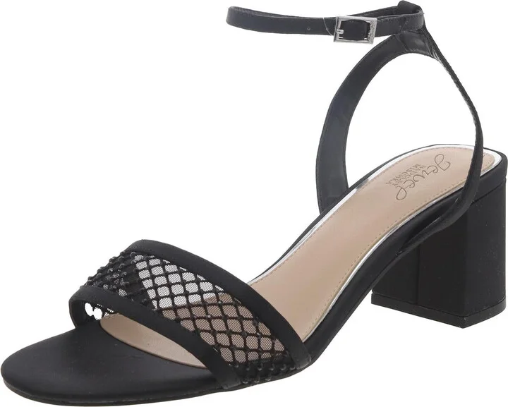 Womens Satin Embellished Block Heel