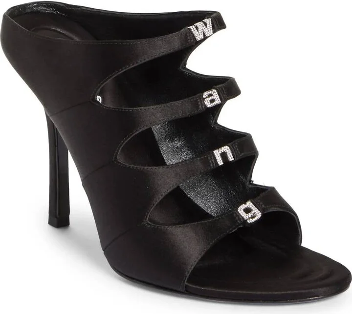 Women's Satin Lolita Crystal Embellished Sandal Heels In Black