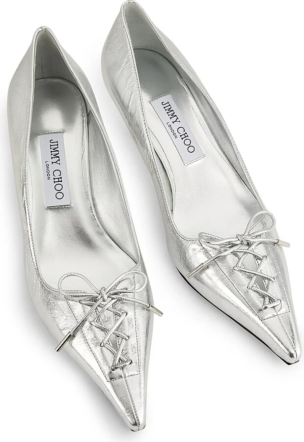Women's Scarlett 50MM Vintage Metallic Leather Pumps - Silver - Size 5 - Image 4