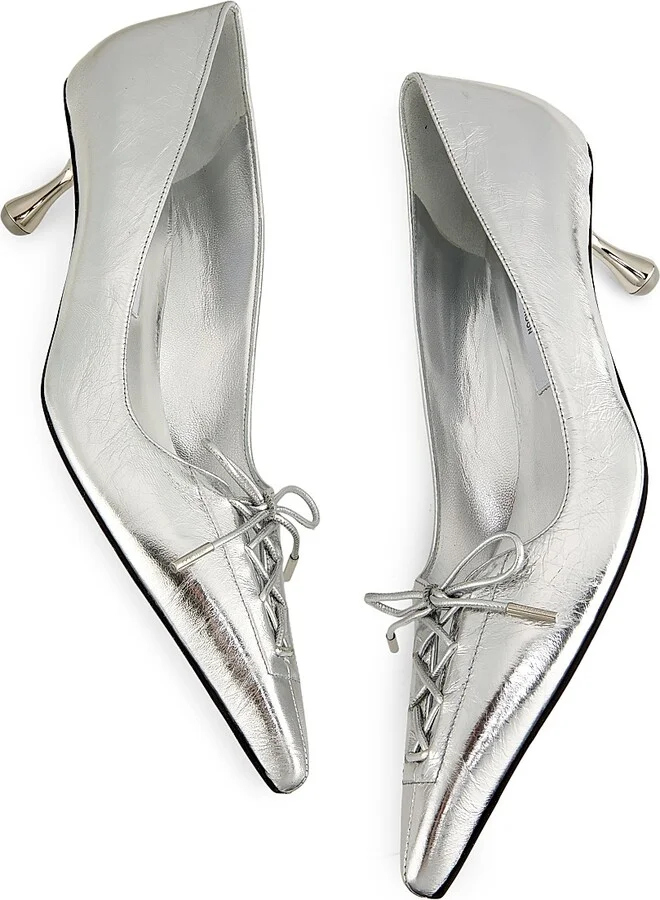 Women's Scarlett 50MM Vintage Metallic Leather Pumps - Silver - Size 5 - Image 7