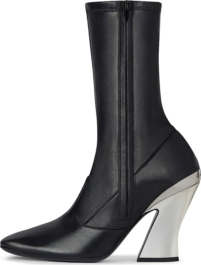 Women's Sculpted Ankle Boots in Nappa Leather - Black Silvery - Size 6 - Image 3