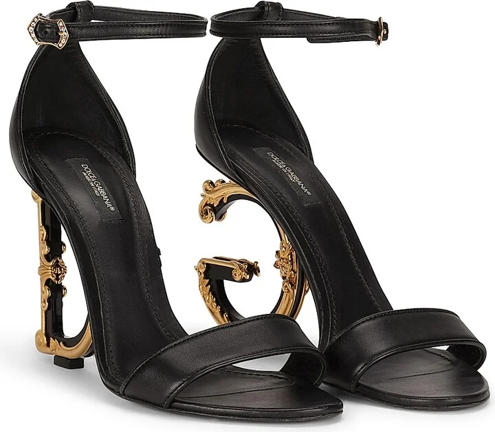 Women's Sculpted-Heel Baroque DG Leather Sandals - Black - Size 6 - Image 2