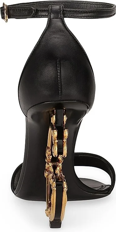 Women's Sculpted-Heel Baroque DG Leather Sandals - Black - Size 6 - Image 3