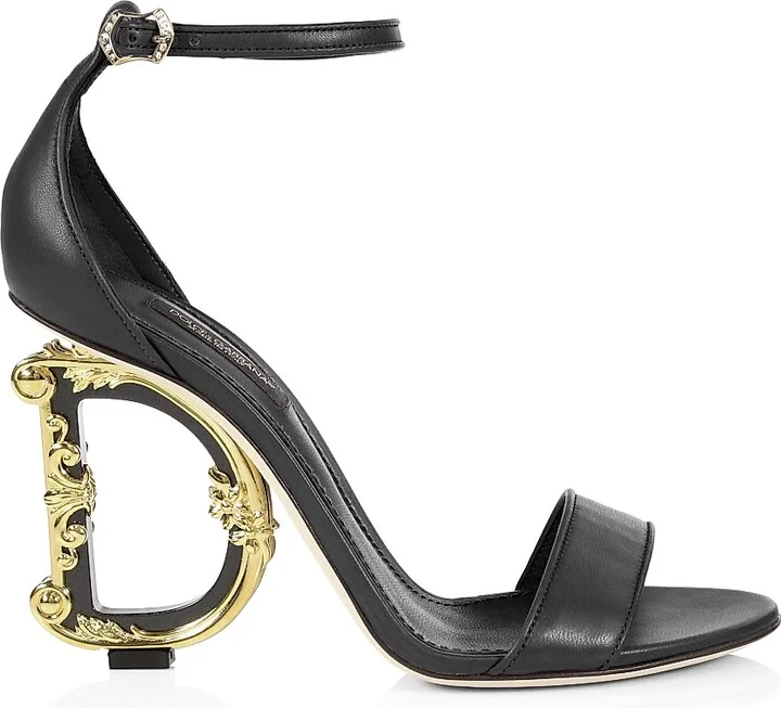 Women's Sculpted-Heel Baroque DG Leather Sandals - Black - Size 6 - Image 6