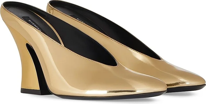 Women's Sculpted Heeled Mules in Mirror Effect Leather - Golden - Size 6 - Image 2