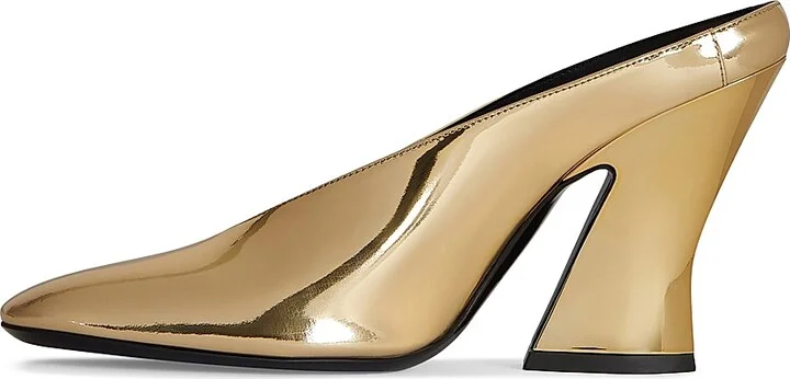 Women's Sculpted Heeled Mules in Mirror Effect Leather - Golden - Size 6 - Image 3