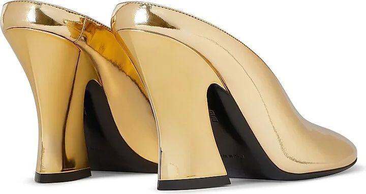 Women's Sculpted Heeled Mules in Mirror Effect Leather - Golden - Size 6 - Image 4