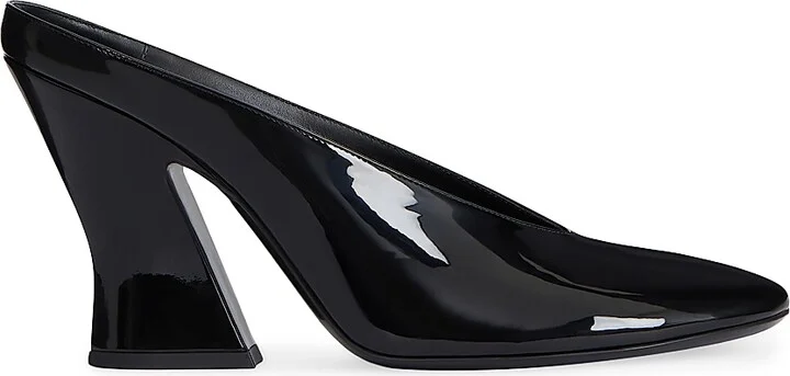 Women's Sculpted Heeled Mules in Patent Leather - Black - Size 6