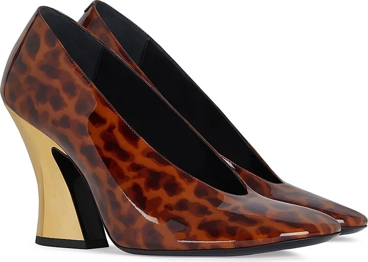 Women's Sculpted Heeled Pumps in Tortoise Shell Patent Leather - Dark Brown Black - Size 6 - Image 2