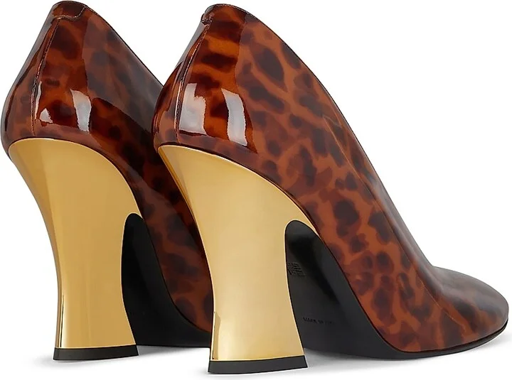 Women's Sculpted Heeled Pumps in Tortoise Shell Patent Leather - Dark Brown Black - Size 6 - Image 4