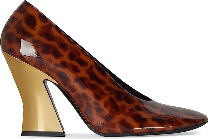 Women's Sculpted Heeled Pumps in Tortoise Shell Patent Leather - Dark Brown Black - Size 6