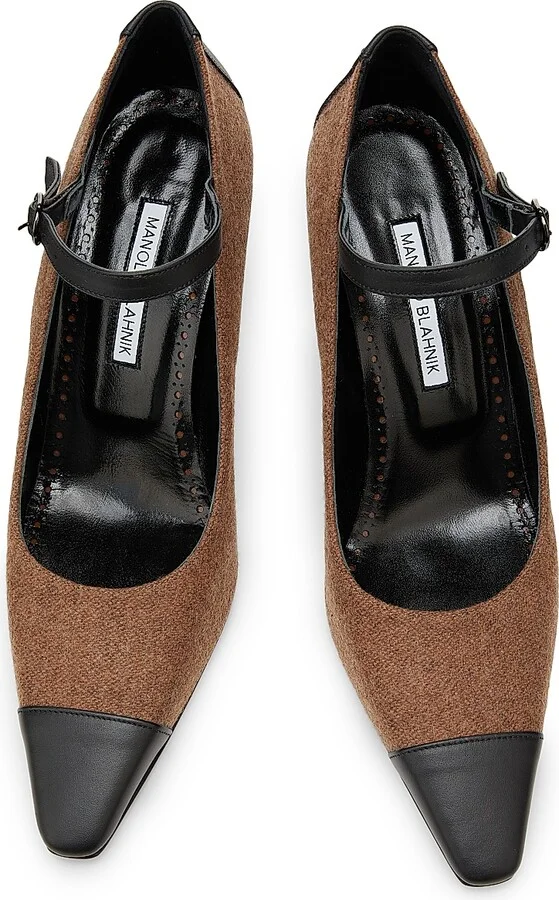 Women's Semele Wool-Blend Cap-Toe Pumps - Black Medium Brown - Size 8.5 - Image 4