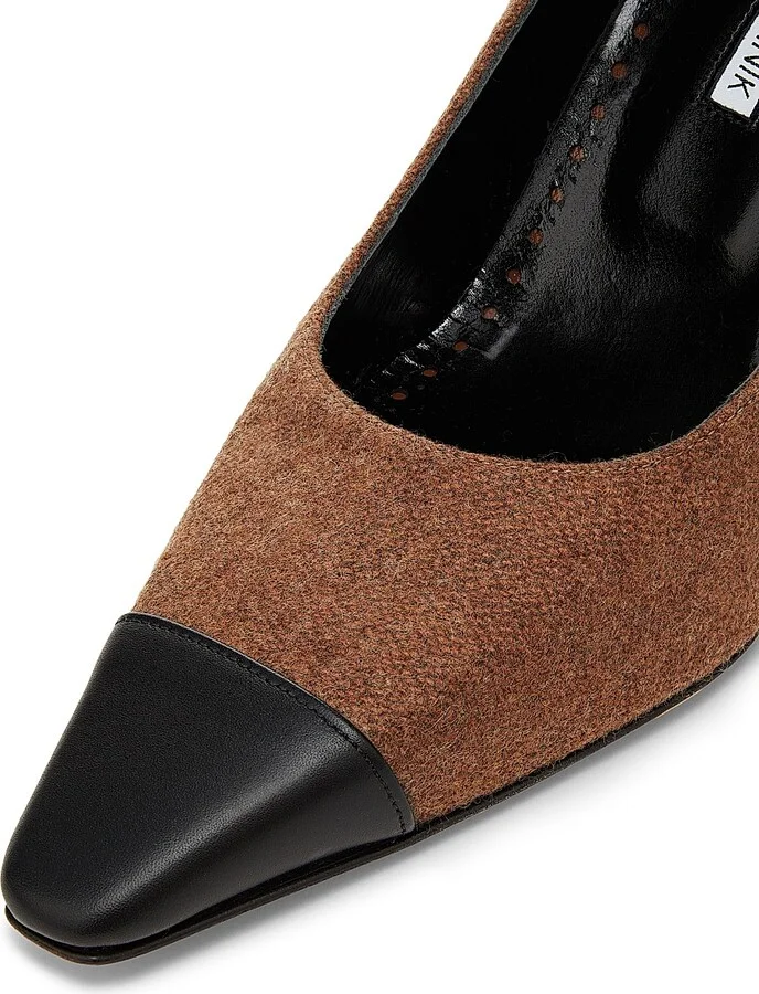 Women's Semele Wool-Blend Cap-Toe Pumps - Black Medium Brown - Size 8.5 - Image 5