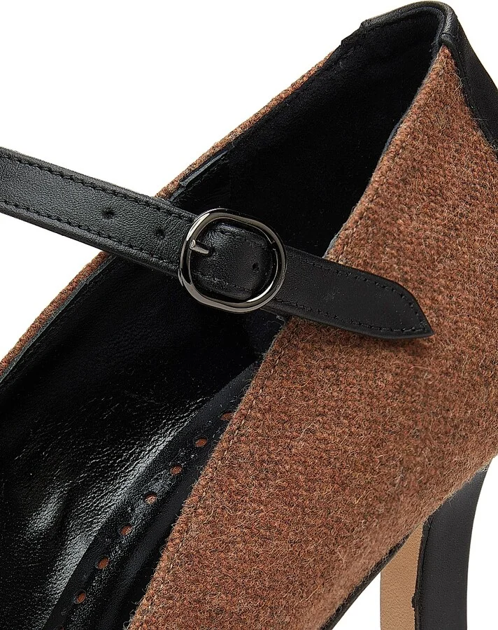 Women's Semele Wool-Blend Cap-Toe Pumps - Black Medium Brown - Size 8.5 - Image 6