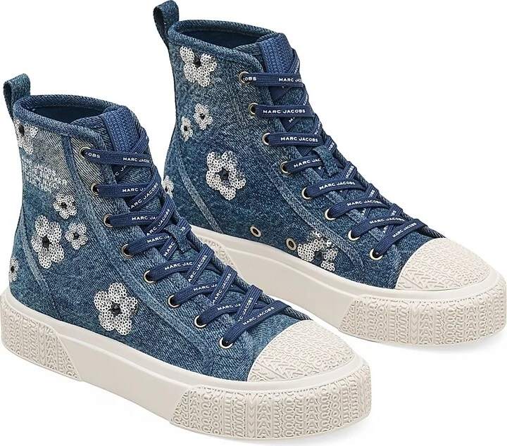 Women's Sequined Denim High Top Sneakers - Vintage Indigo - Size 5 - Image 2