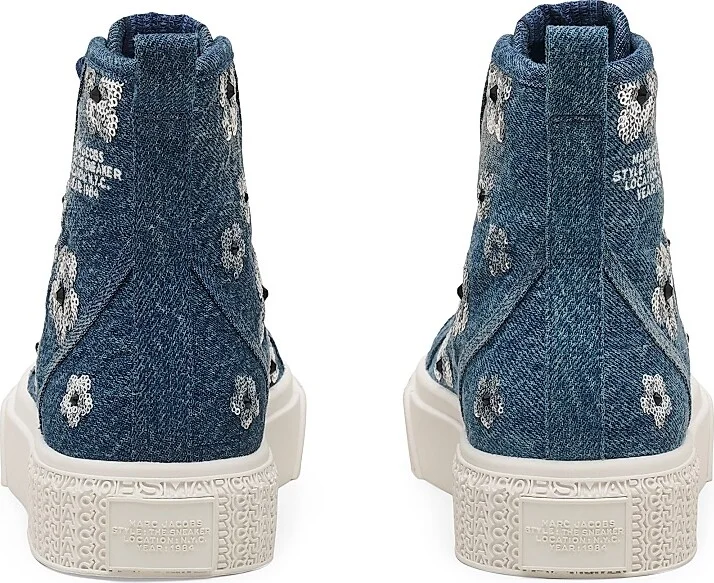 Women's Sequined Denim High Top Sneakers - Vintage Indigo - Size 5 - Image 4