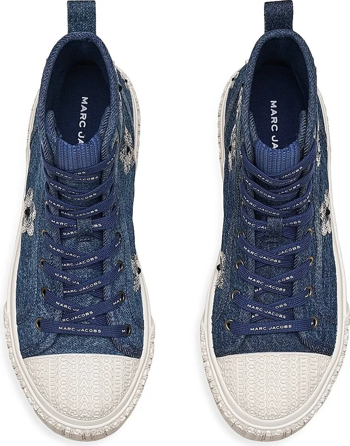Women's Sequined Denim High Top Sneakers - Vintage Indigo - Size 5 - Image 5