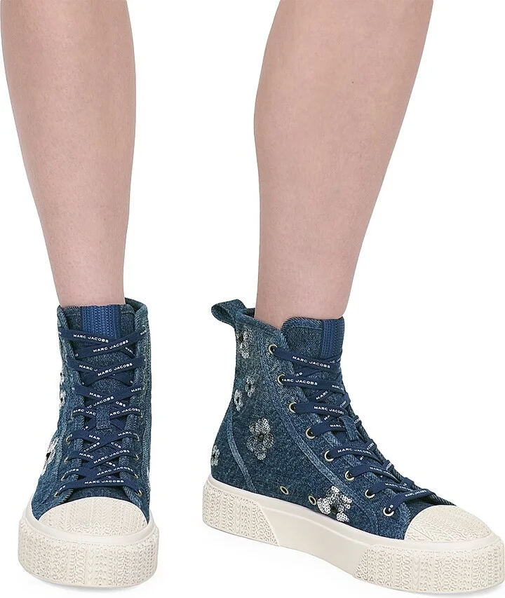 Women's Sequined Denim High Top Sneakers - Vintage Indigo - Size 5 - Image 7