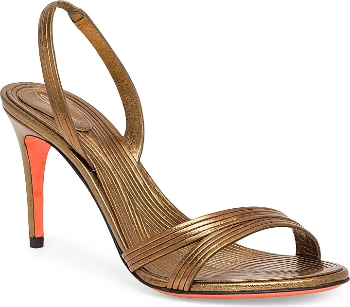 Women's Serpenti 85MM Metallic Leather Slingback Sandals - Bronze - Size 7.5 - Image 2