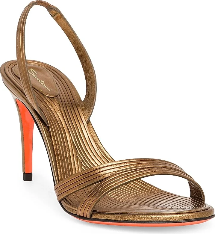 Women's Serpenti 85MM Metallic Leather Slingback Sandals - Bronze - Size 7.5 - Image 3
