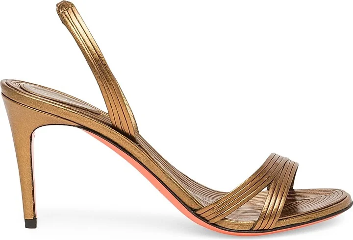 Women's Serpenti 85MM Metallic Leather Slingback Sandals - Bronze - Size 7.5