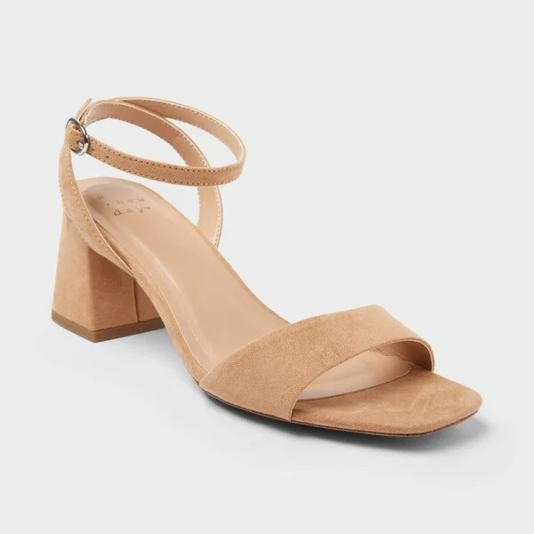 Women's Shannon Ankle Strap Block Heels with Memory Foam Insole - A New Day™ Beige 8