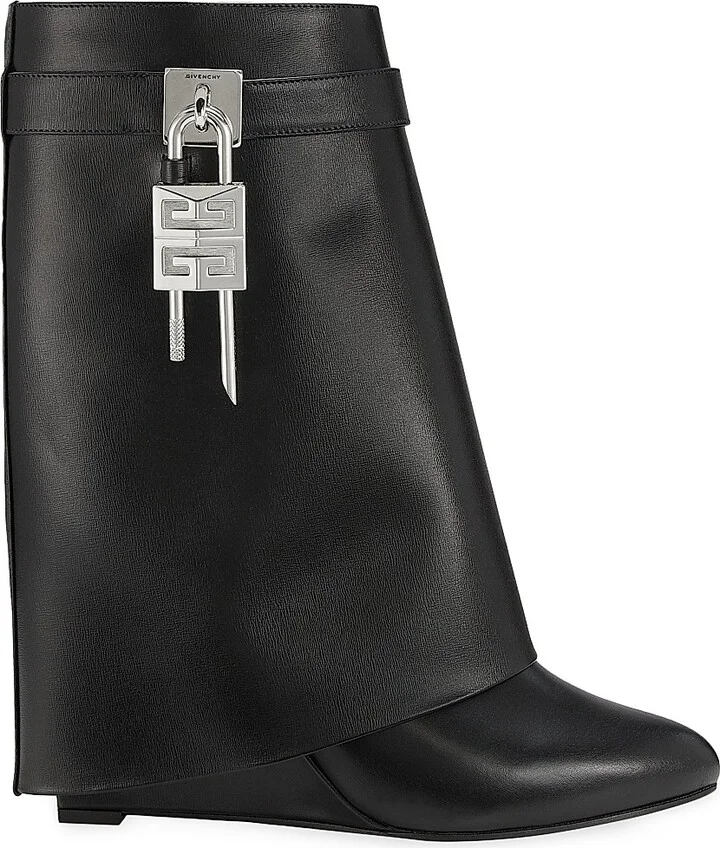 Women's Shark Lock Ankle Boots in Leather - Black - Size 5