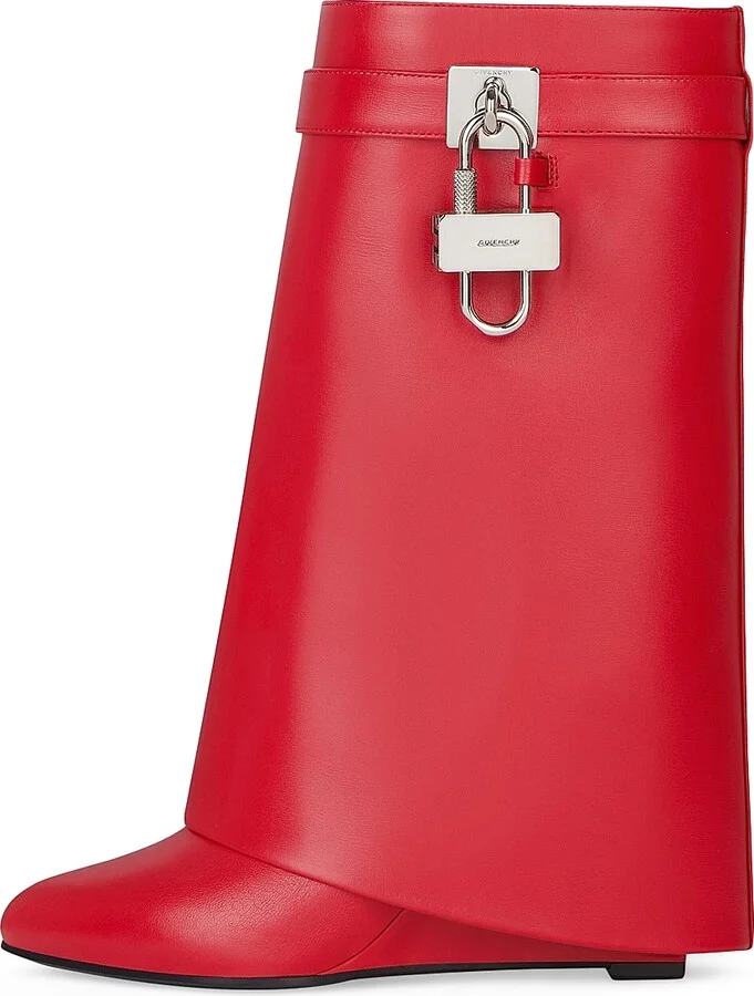 Women's Shark Lock Ankle Boots in Leather - Red - Size 5 - Image 5
