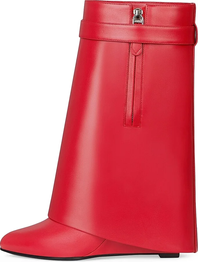 Women's Shark Lock Ankle Boots in Leather - Red - Size 5 - Image 6