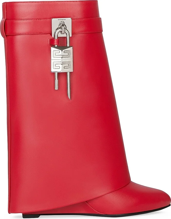 Women's Shark Lock Ankle Boots in Leather - Red - Size 5