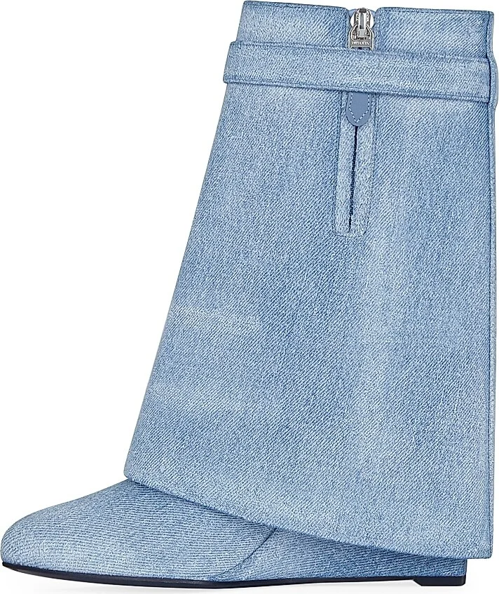 Women's Shark Lock Ankle Boots in Washed Denim - Medium Blue - Size 11 - Image 2