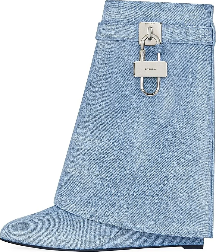 Women's Shark Lock Ankle Boots in Washed Denim - Medium Blue - Size 11 - Image 3