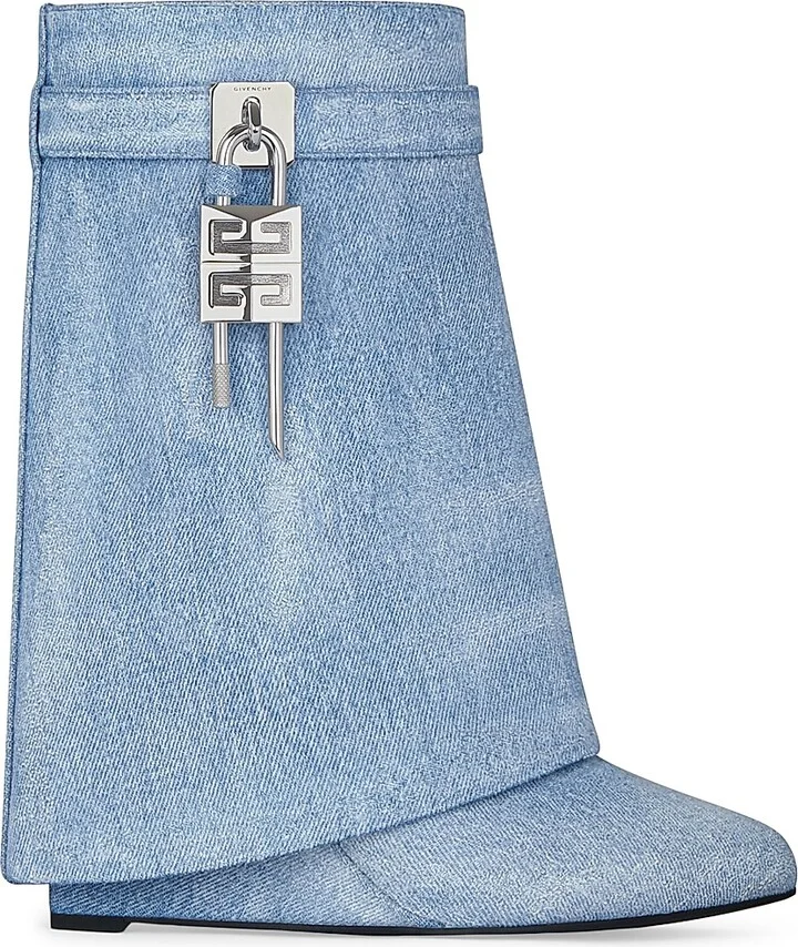 Women's Shark Lock Ankle Boots in Washed Denim - Medium Blue - Size 11