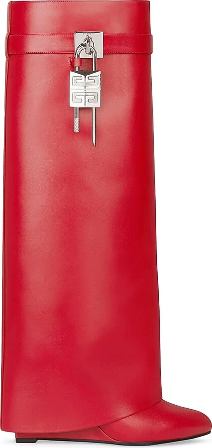 Women's Shark Lock Boots in Leather - Red - Size 5