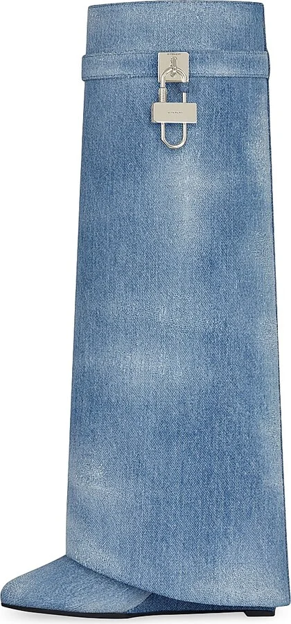 Women's Shark Lock Boots in Washed Denim - Medium Blue - Size 11 - Image 3