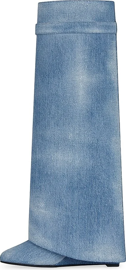Women's Shark Lock Boots in Washed Denim - Medium Blue - Size 11 - Image 4