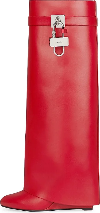 Women's Shark Lock Boots Wide Fit In Leather - Red - Size 5 - Image 2