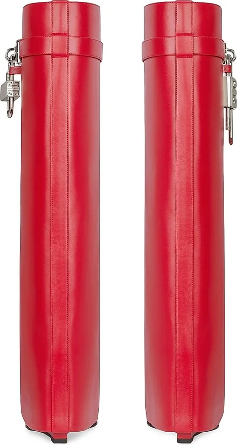 Women's Shark Lock Boots Wide Fit In Leather - Red - Size 5 - Image 4