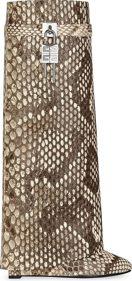 Women's Shark Lock Boots Wide Fit In Python - Grey Natural - Size 7