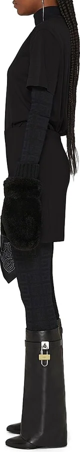 Women's Shark Lock Leather Boots with Wide Calf - Black - Size 5 - Image 2