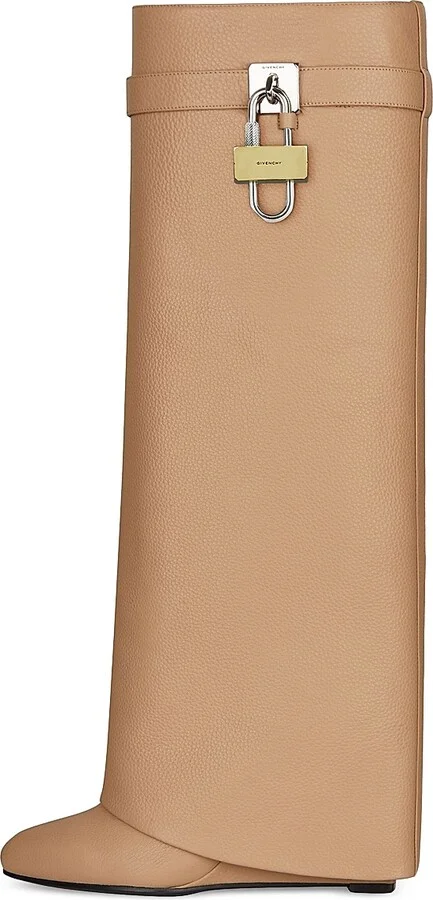 Women's Shark Lock Pant Boots in Grained Leather - Beige - Size 5 - Image 5