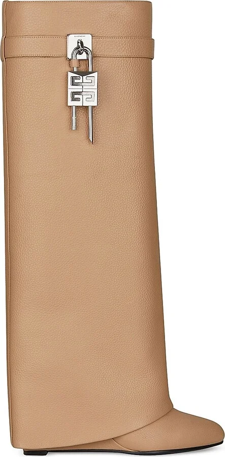 Women's Shark Lock Pant Boots in Grained Leather - Beige - Size 5