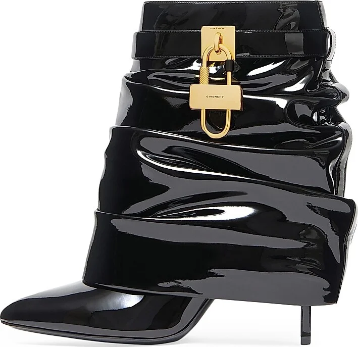 Women's Shark Lock Stiletto Ankle Boots in Latex - Black - Size 6 - Image 2